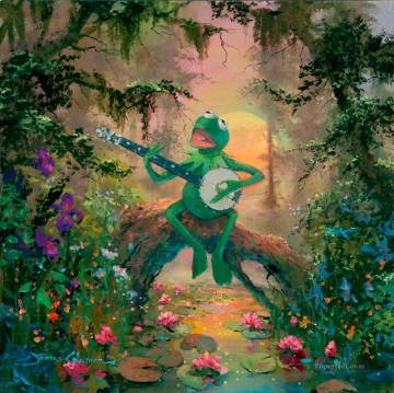 面白いペット Painting - ギターを弾くカエル おどけたユーモア ペット